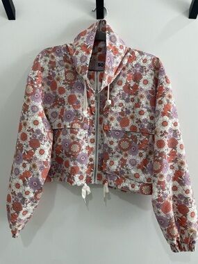 SO Floral Cropped Hooded Jacket - White, Orange & Purple